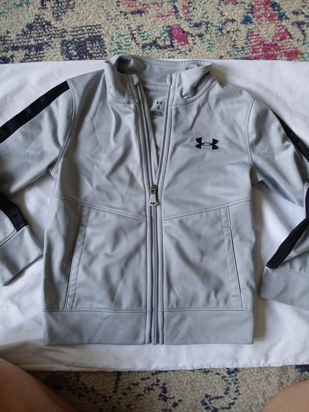 Under Armour Boys Full Zip Colorblock Track Jacket Gray/Black Size 5 Polyester